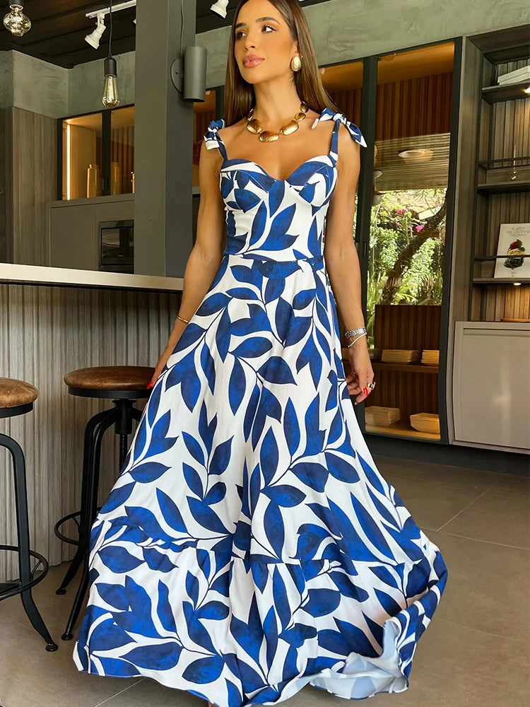 Lynor™ | Strappy Summer Print Dress with Elegant Lace-Up Detail