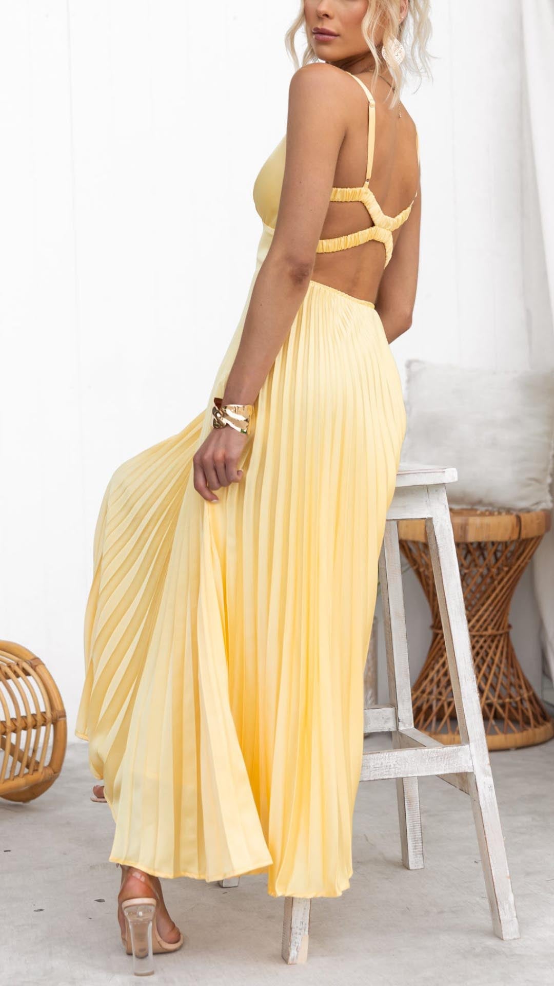 Lynor™ | Yellow Pleated Maxi Dress