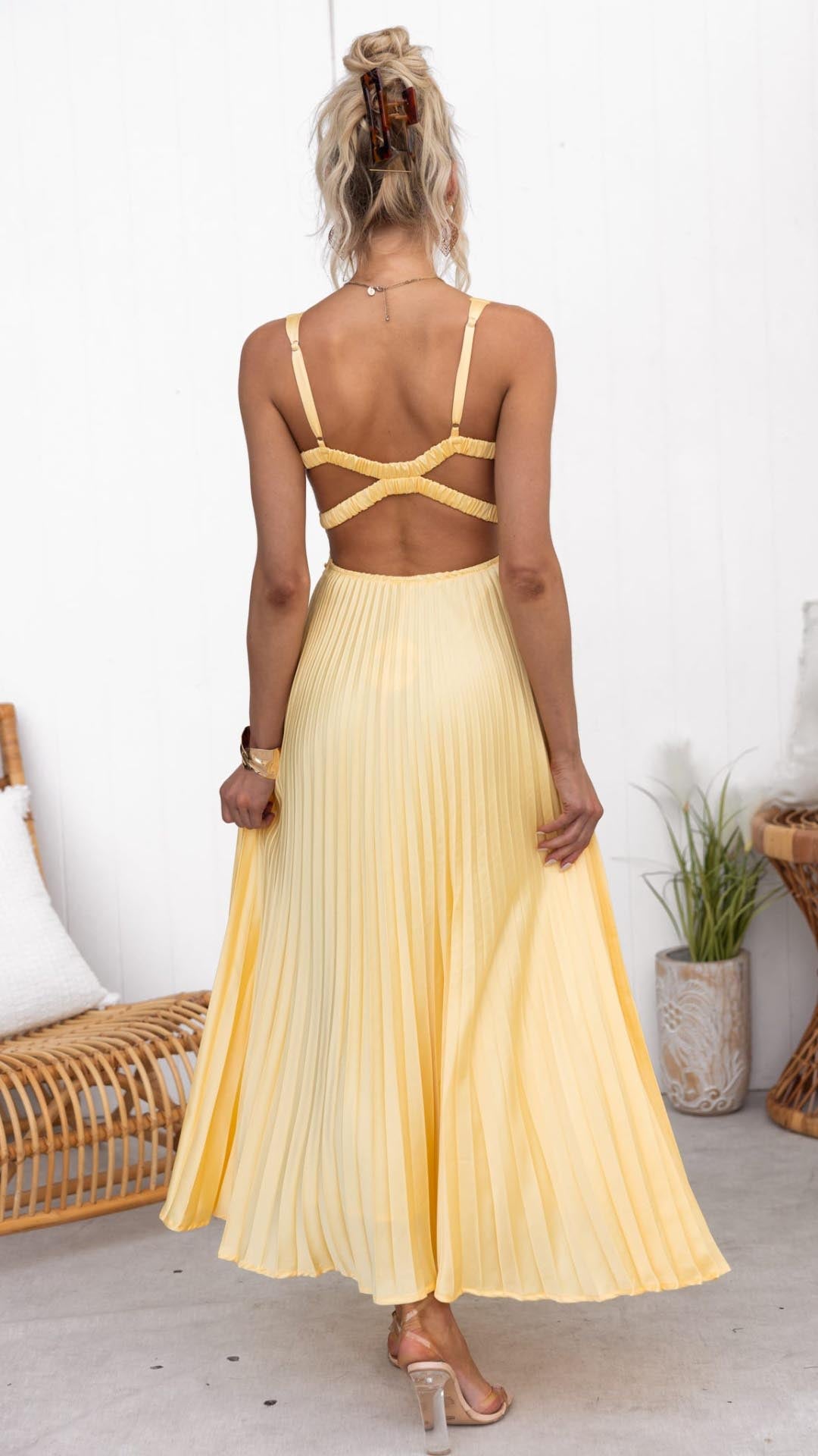 Lynor™ | Yellow Pleated Maxi Dress