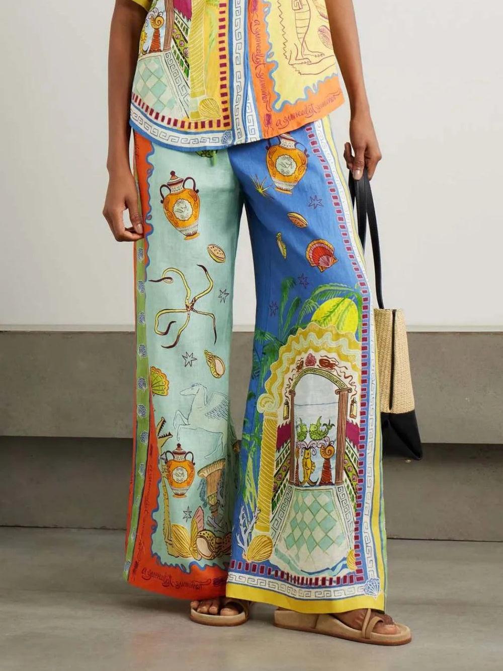 Lynor™ | Loose Short Sleeve Shirt & Printed Pants Two-Piece Set