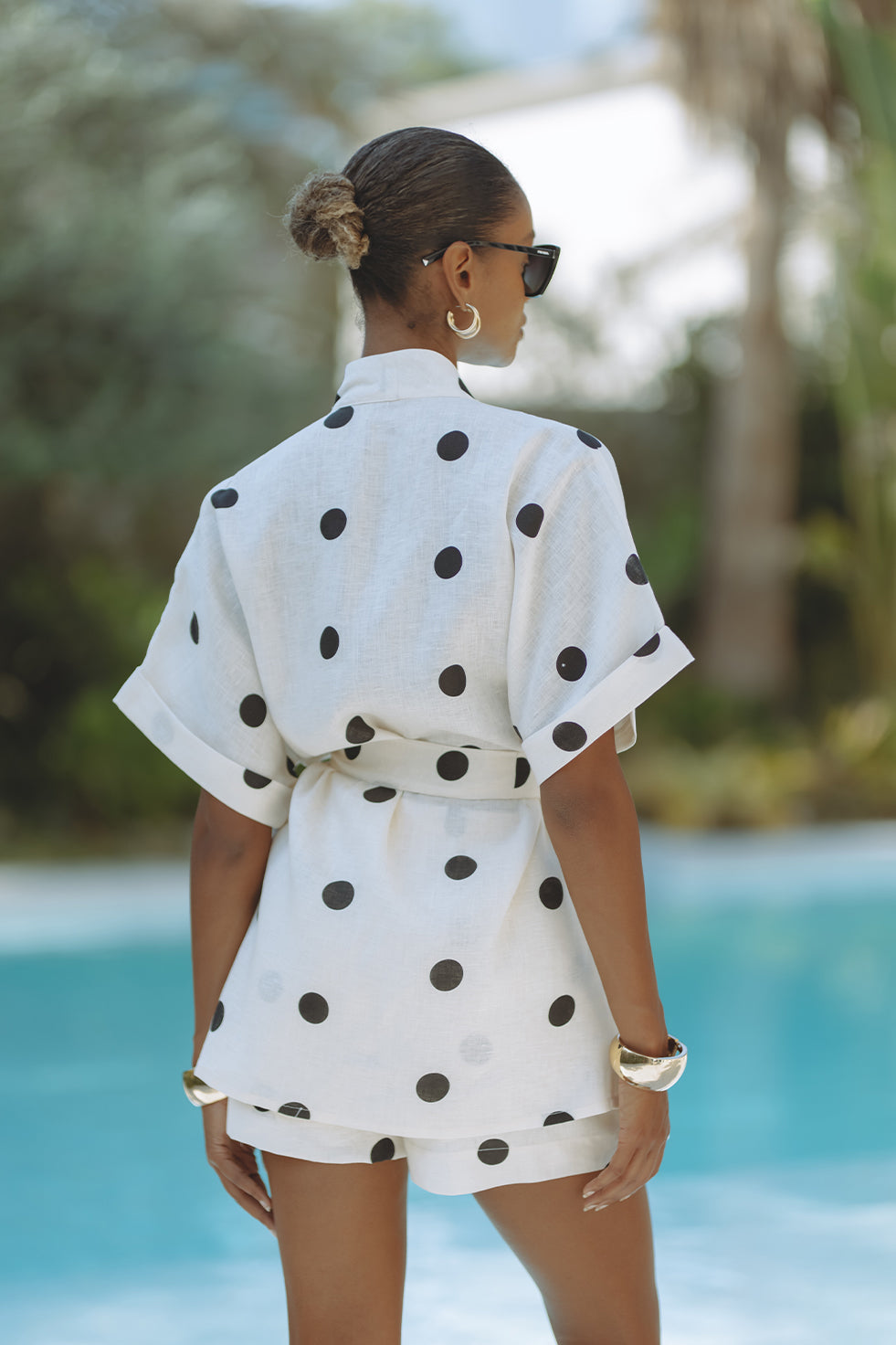 Lynor™ | Elastic Waist Shorts with Pockets Polka Dot Kimono Set