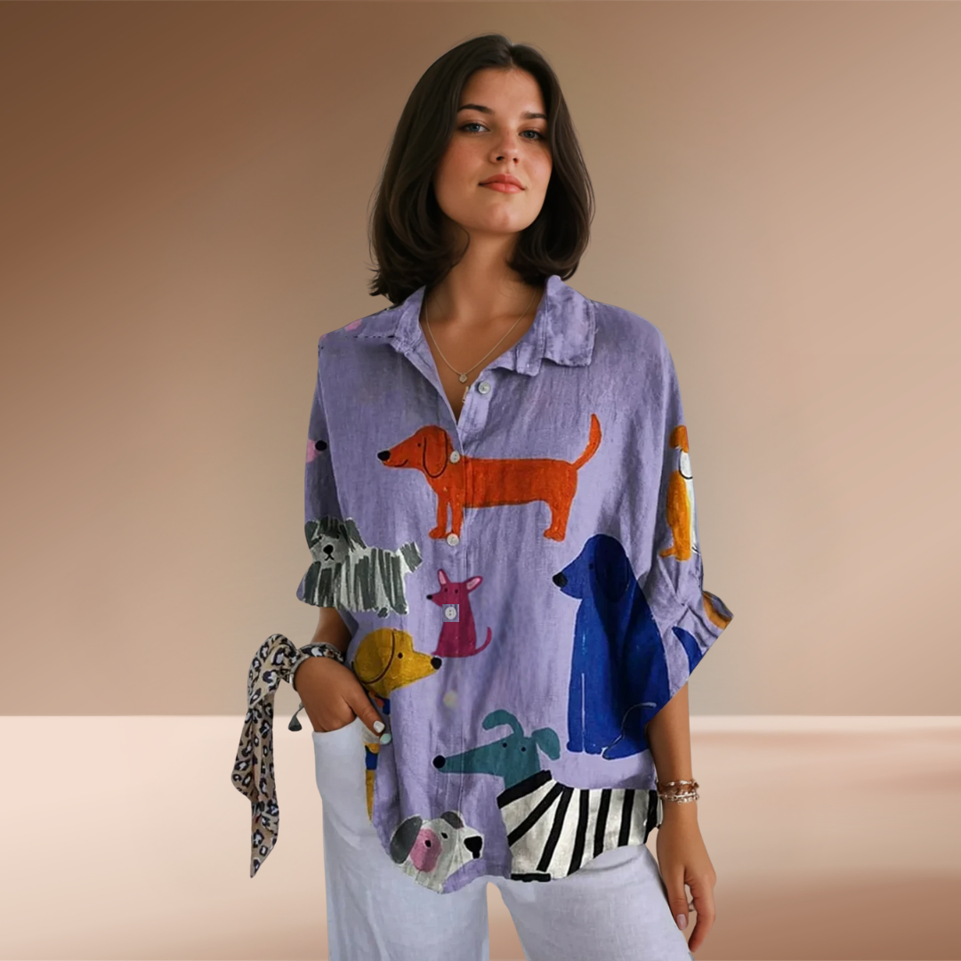 Lynor™ | Whimsical Dog Print Button-Up Shirt