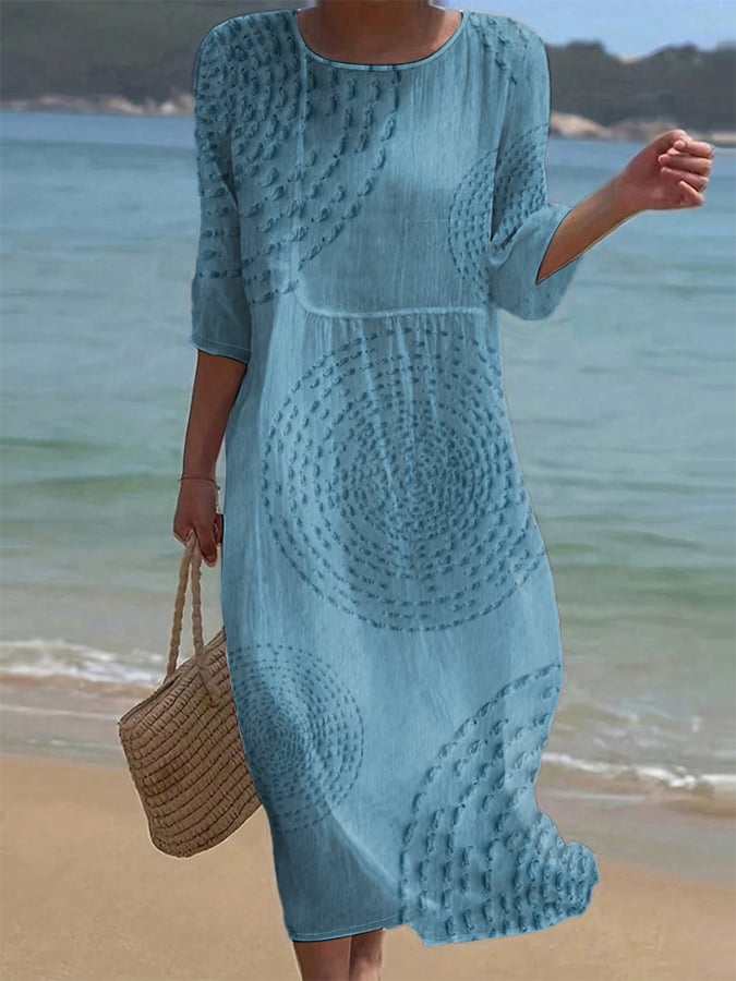 Lynor™ | Floral Print & Three-Quarter Sleeves Cotton Dress