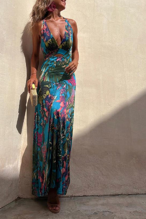 Lynor™ | Open Back & Crossed Design Tropical Long Dress