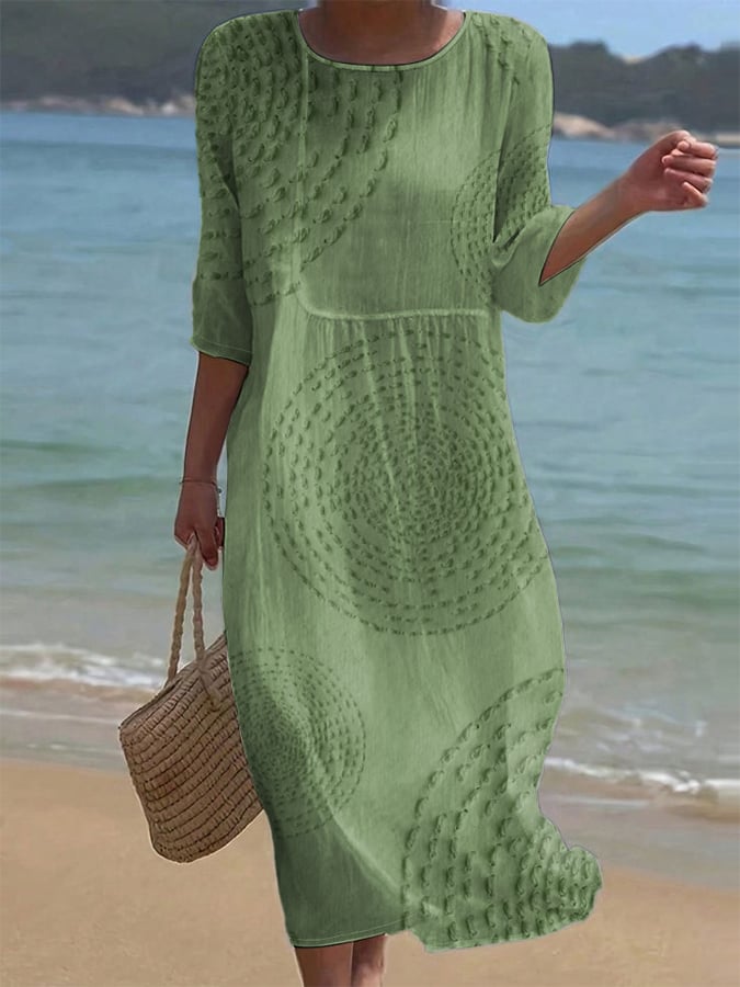 Lynor™ | Floral Print & Three-Quarter Sleeves Cotton Dress
