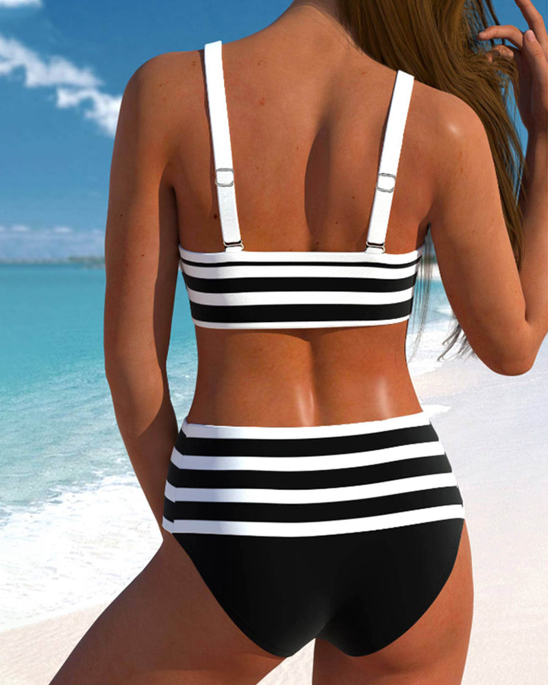 Lynor™ | High-Waisted Striped Bikini for Flattering Summer Confidence