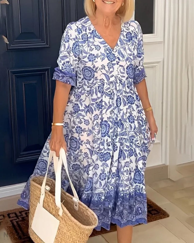 Lynor™ | V-Neck Elegant Floral Dress
