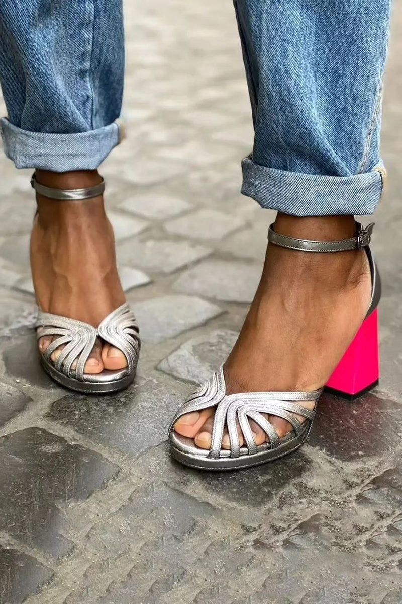 Lynor™ | Colorful Glitter Block Heel Sandals with Buckle – Bold Sparkle, Confident Steps