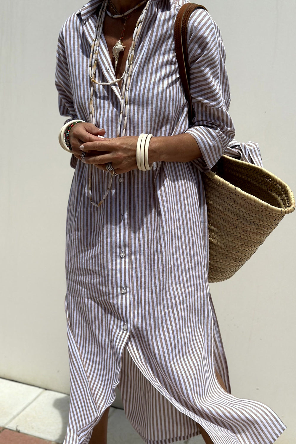 Lynor™ Elegant Striped Shirt Dress – Sophisticated & Effortless