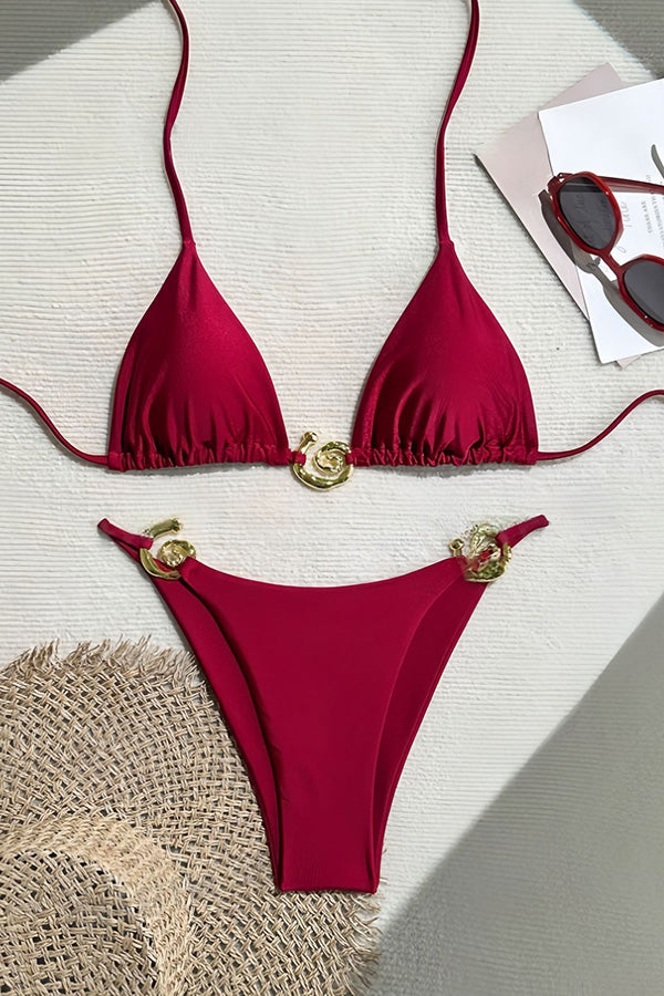 Lynor™ | Triangle Style with Metallic Details & Ties Two-Piece Bikini