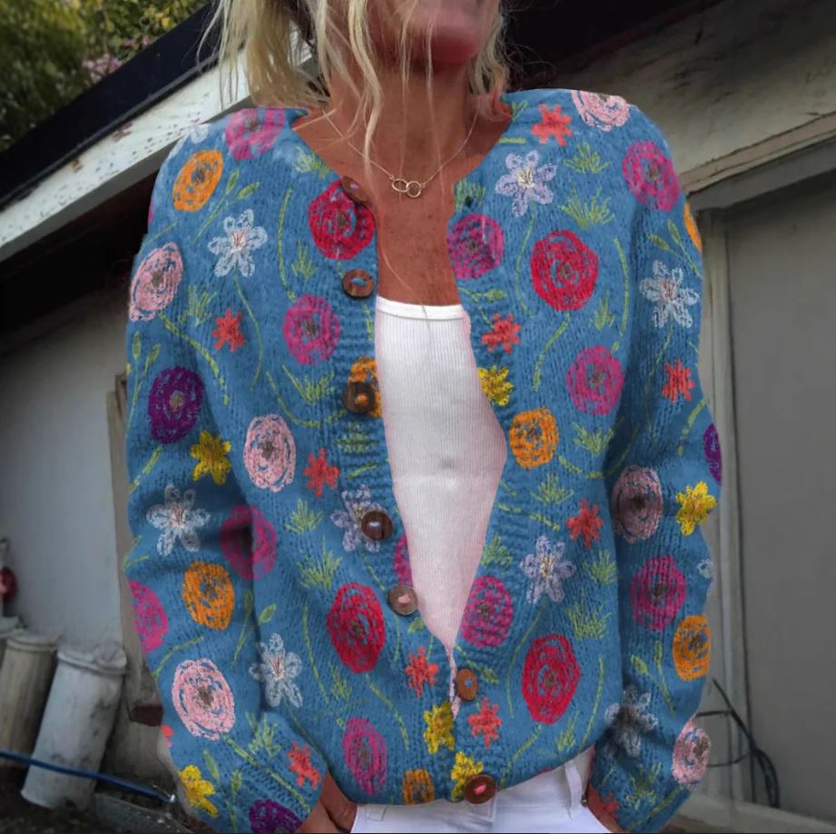 Lynor™ | Blue Floral Print Cardigan