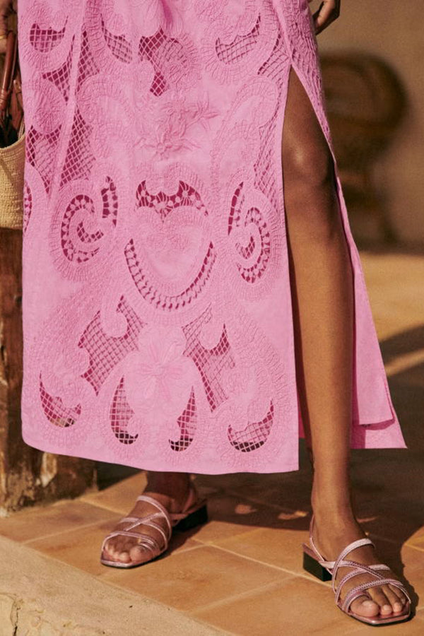 Lynor™ | Cut-Out Embroidery Top & Long Skirt with Slit Two-Piece Set