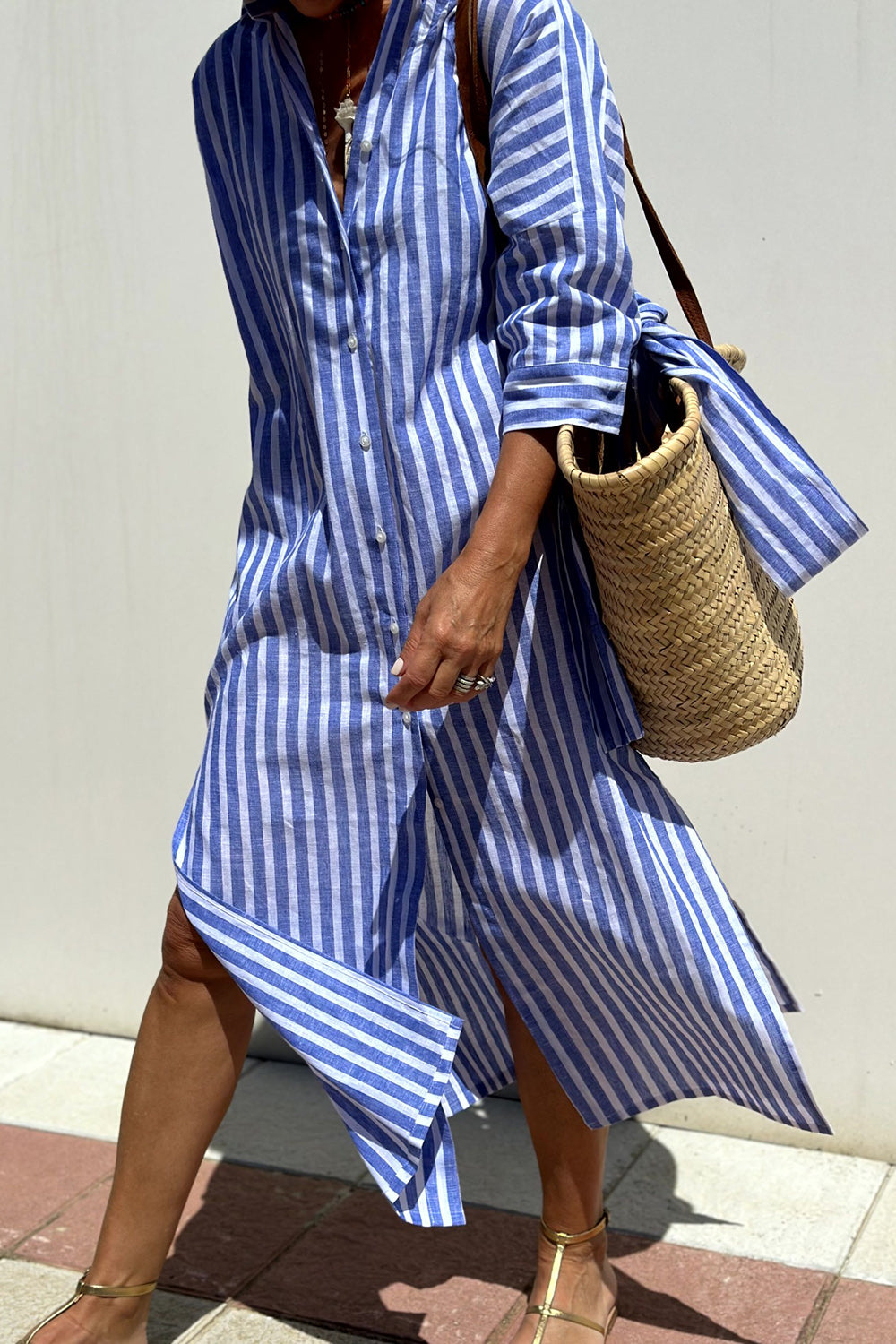 Lynor™ Elegant Striped Shirt Dress – Sophisticated & Effortless