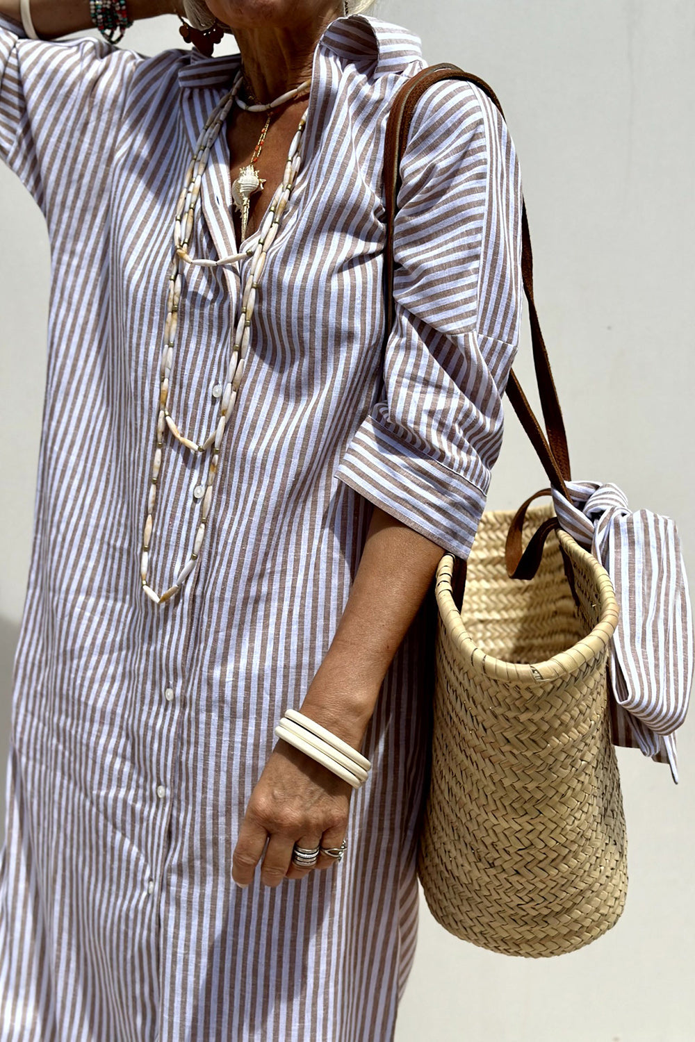 Lynor™ Elegant Striped Shirt Dress – Sophisticated & Effortless
