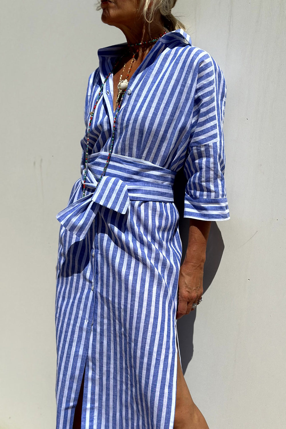Lynor™ Elegant Striped Shirt Dress – Sophisticated & Effortless