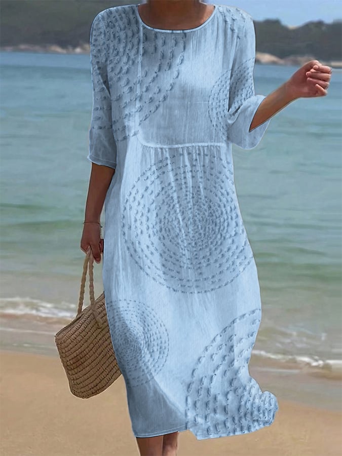 Lynor™ | Floral Print & Three-Quarter Sleeves Cotton Dress