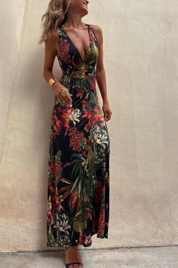 Lynor™ | Open Back & Crossed Design Tropical Long Dress