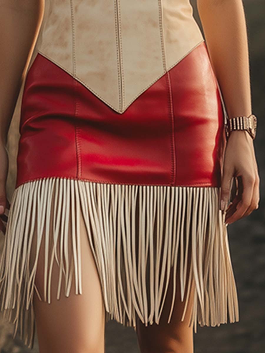 Lynor™ | Elegant Retro Western Contrast Sleeveless Mini Dress with Fringe