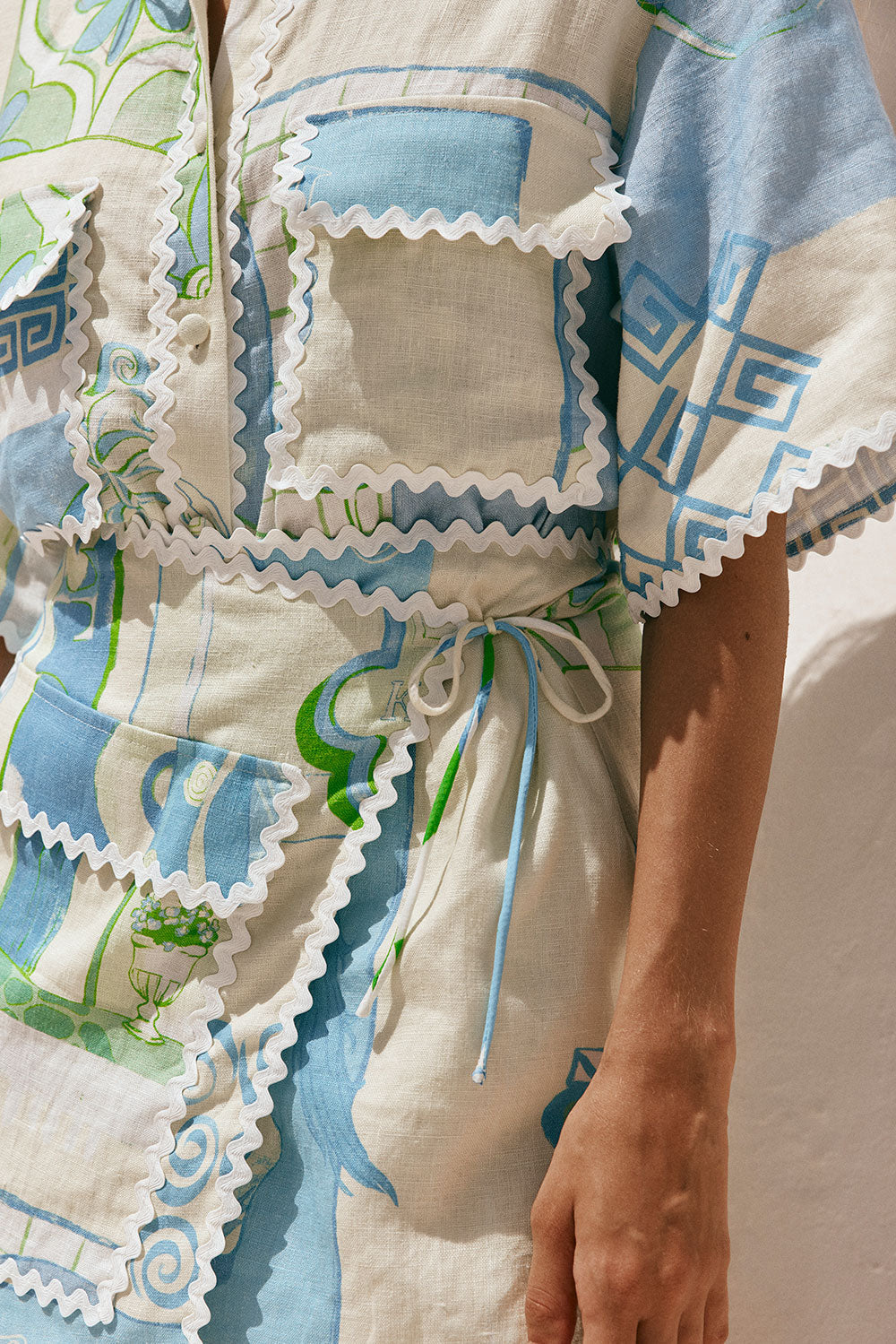 Lynor™ | Printed Short Sleeve Shirt & Mini Skirt Set – Side Knot & Wavy Edges