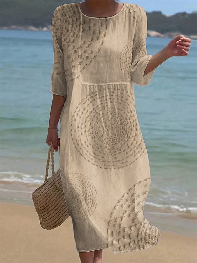 Lynor™ | Floral Print & Three-Quarter Sleeves Cotton Dress