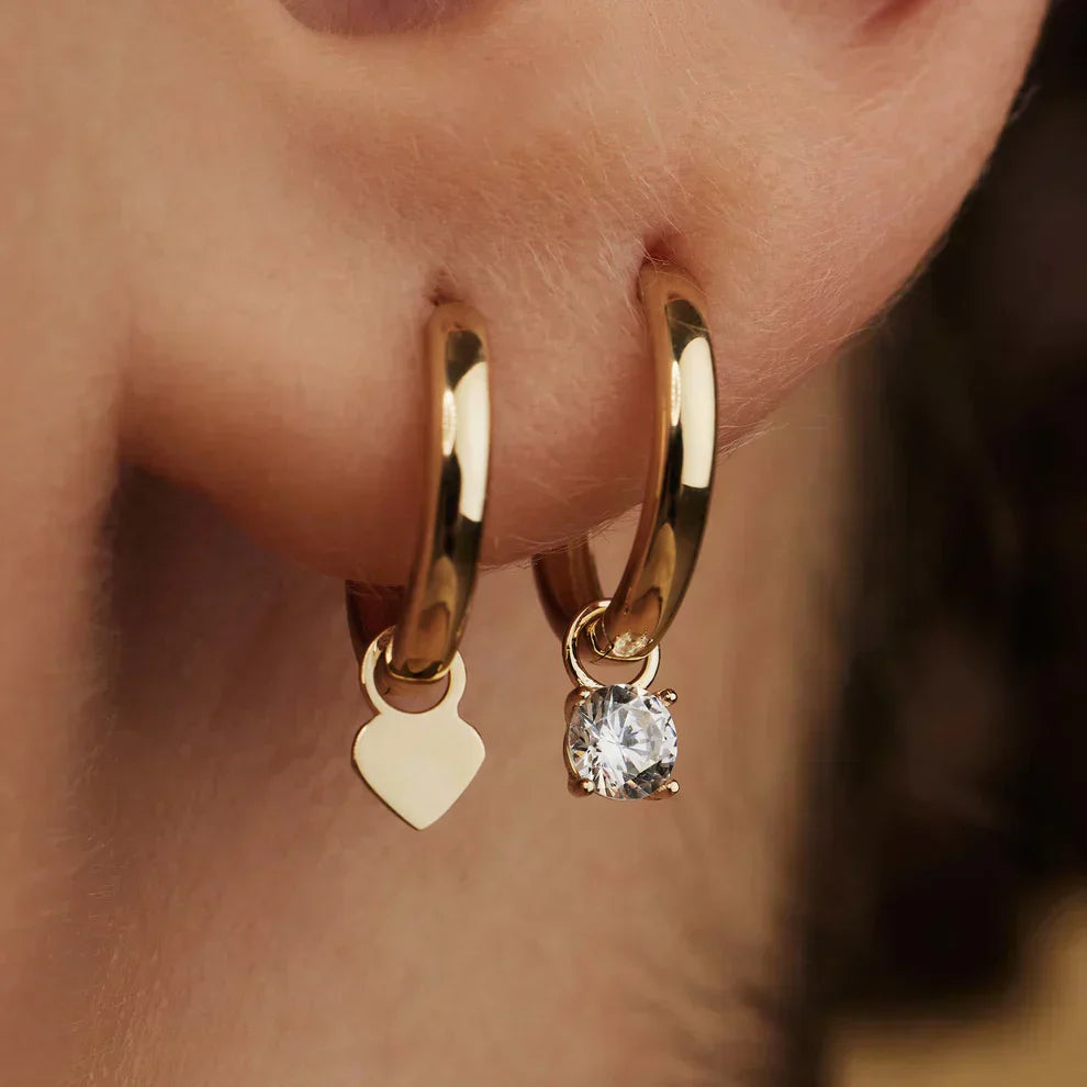 Lynor™ | Moonbeam Stone Hoop Earrings – Radiant 14K Gold with Celestial Charm