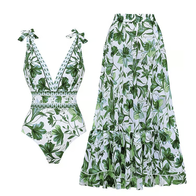 Lynor™ | Blue Bloom Set – Swimsuit & Skirt