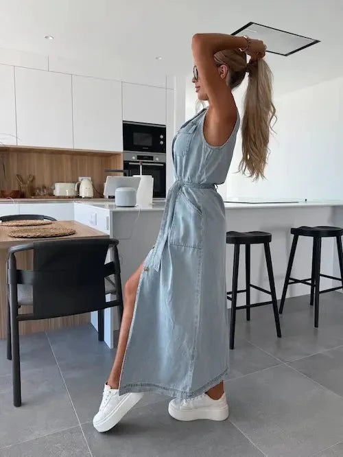 Lynor™ | Flowy Denim Maxi Dress