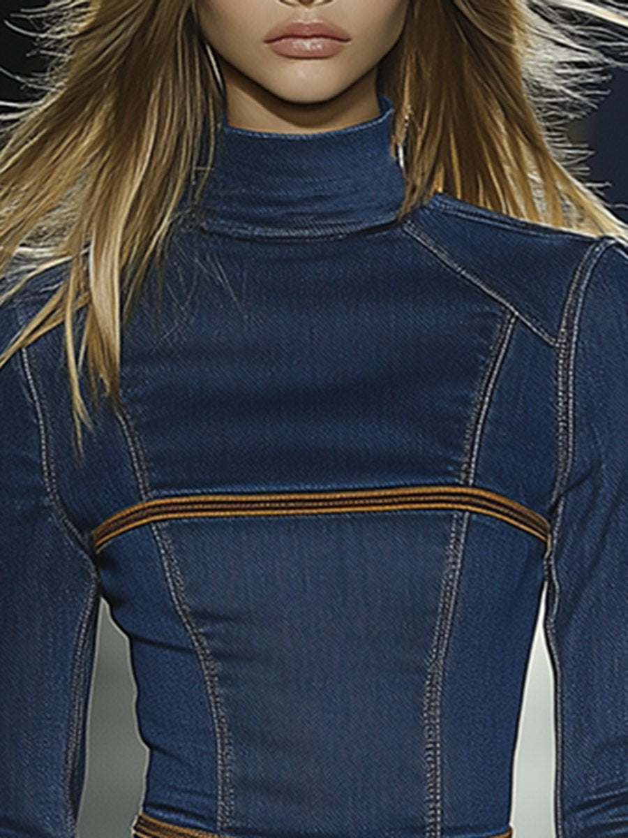 Lynor™ | Retro Elegant Artistic Blue Denim Mini Dress