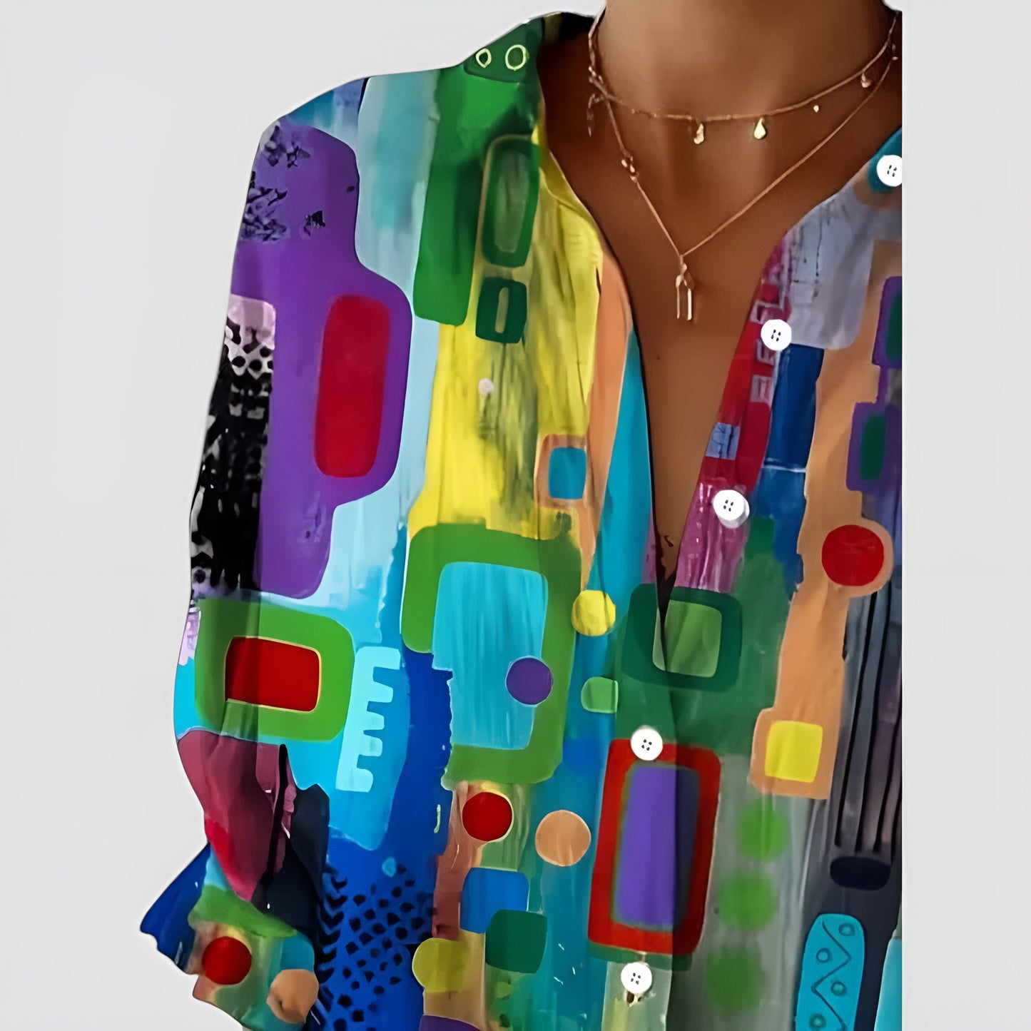 Lynor™ | Geometric Pattern Blouse – Modern Design with Stylish Edge