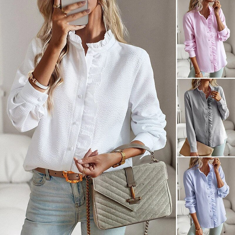 Lynor™ | Ruffled Button-Up Blouse – Feminine Elegance with a Soft Touch