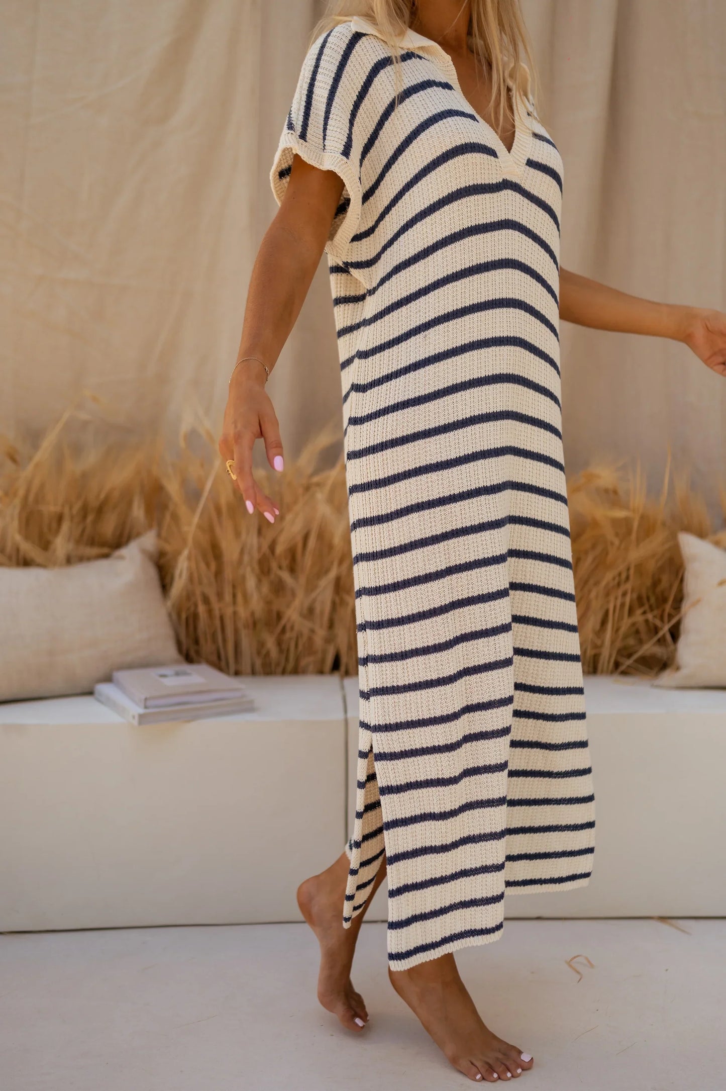 Lynor™ | Striped Knit Dress – Cozy Texture Meets Timeless Style