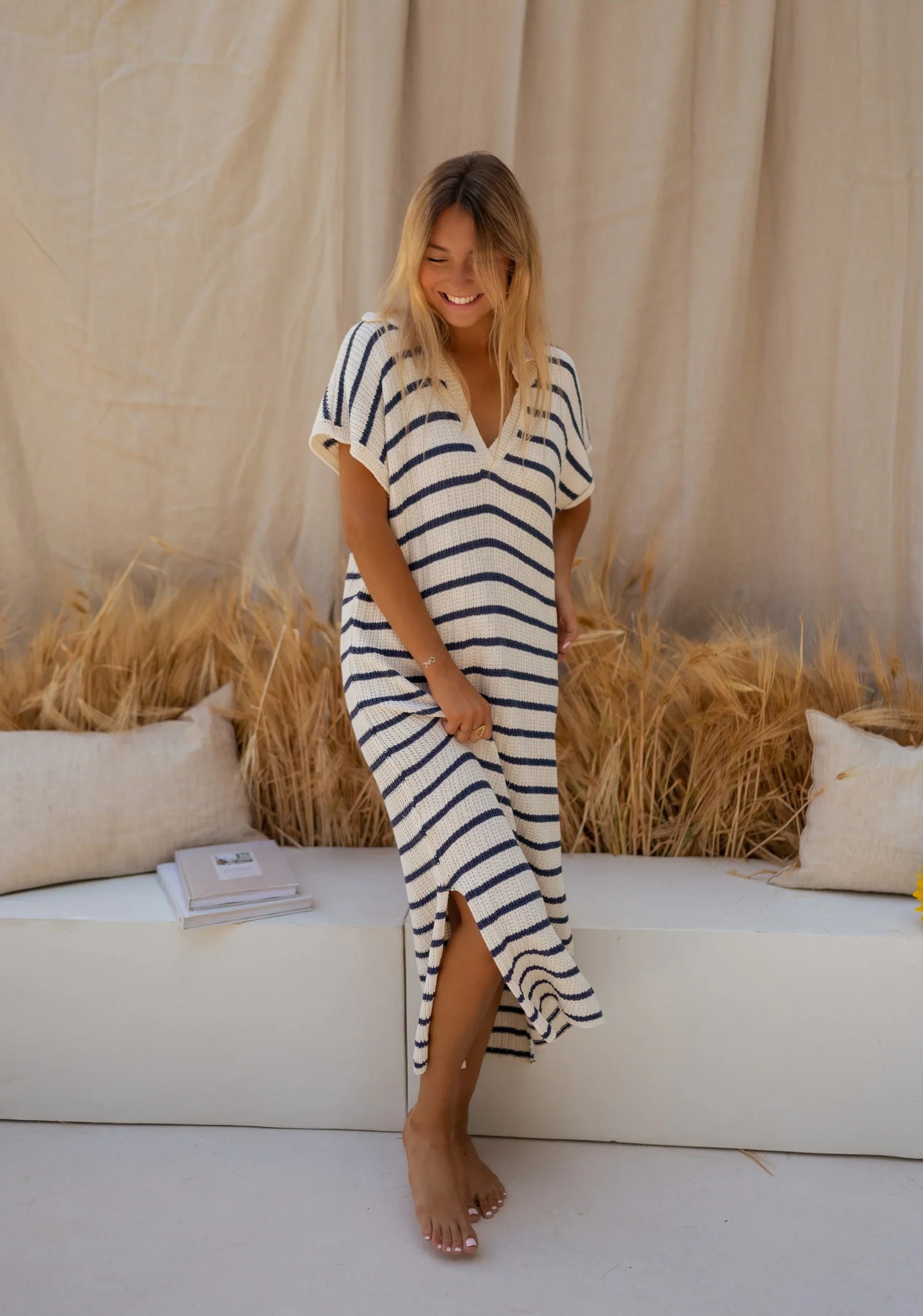 Lynor™ | Striped Knit Dress – Cozy Texture Meets Timeless Style