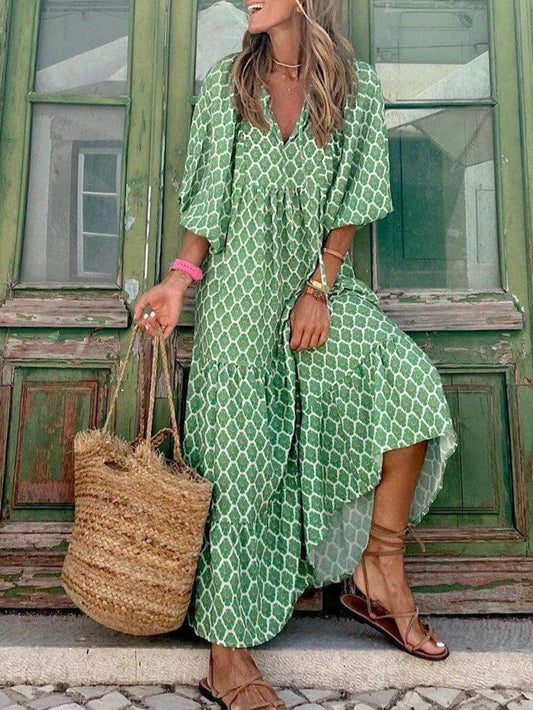 Lynor™ | Stylish Casual Printed Dress – Relaxed Fit with Modern Flair