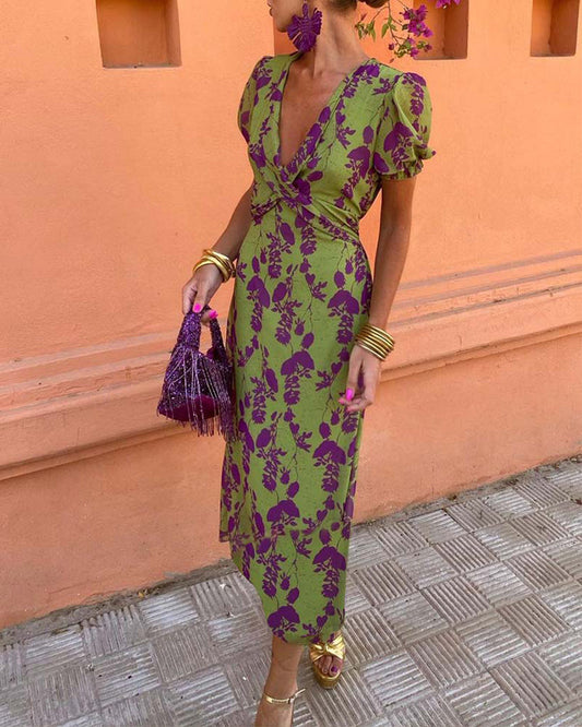 Lynor™ | Elegant Floral Print Midi Dress – Timeless Beauty in Bloom