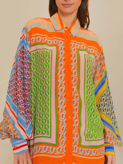 Lynor™ | Puff Sleeves & Vibrant Printed Pants Wide Shirt Set