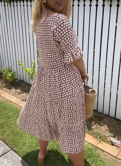 Lynor™ | Midi Dress – Black Elegance with Short Sleeves