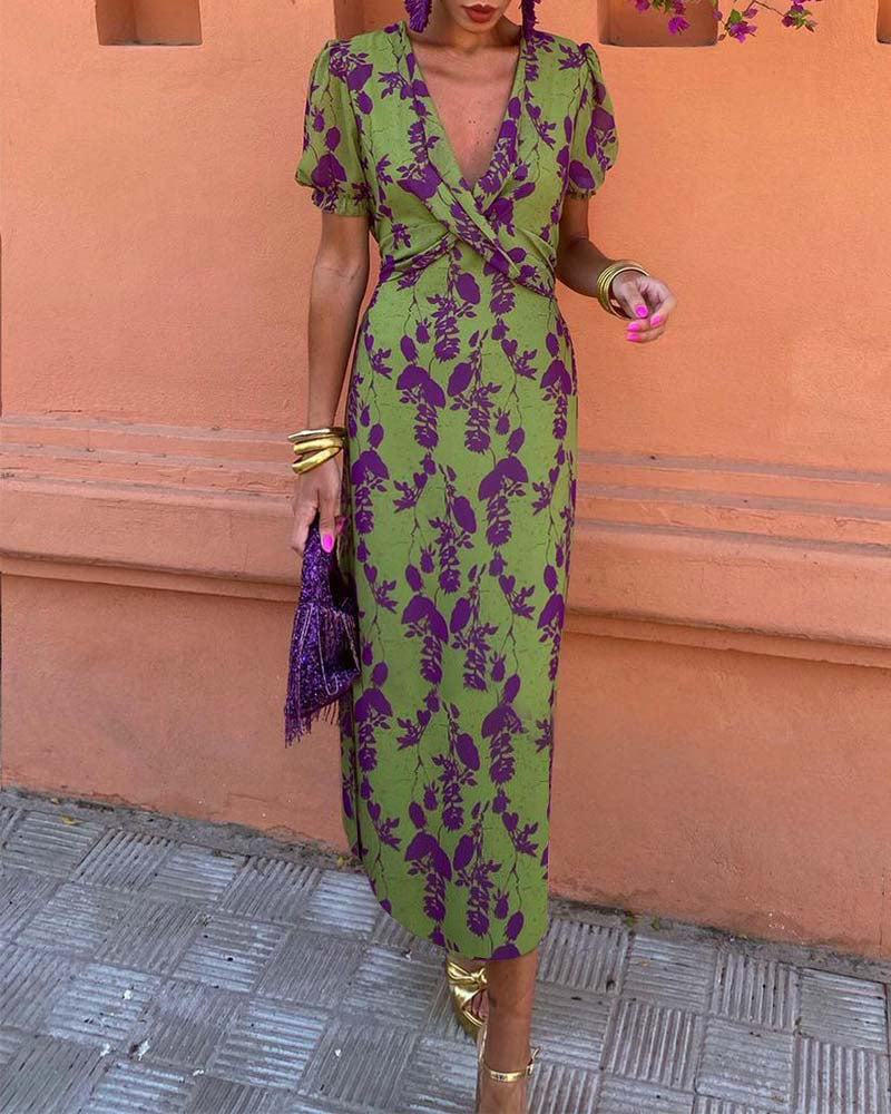 Lynor™ | Elegant Floral Print Midi Dress – Timeless Beauty in Bloom