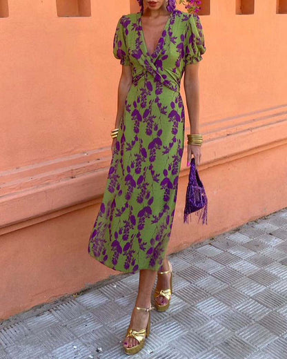 Lynor™ | Elegant Floral Print Midi Dress – Timeless Beauty in Bloom