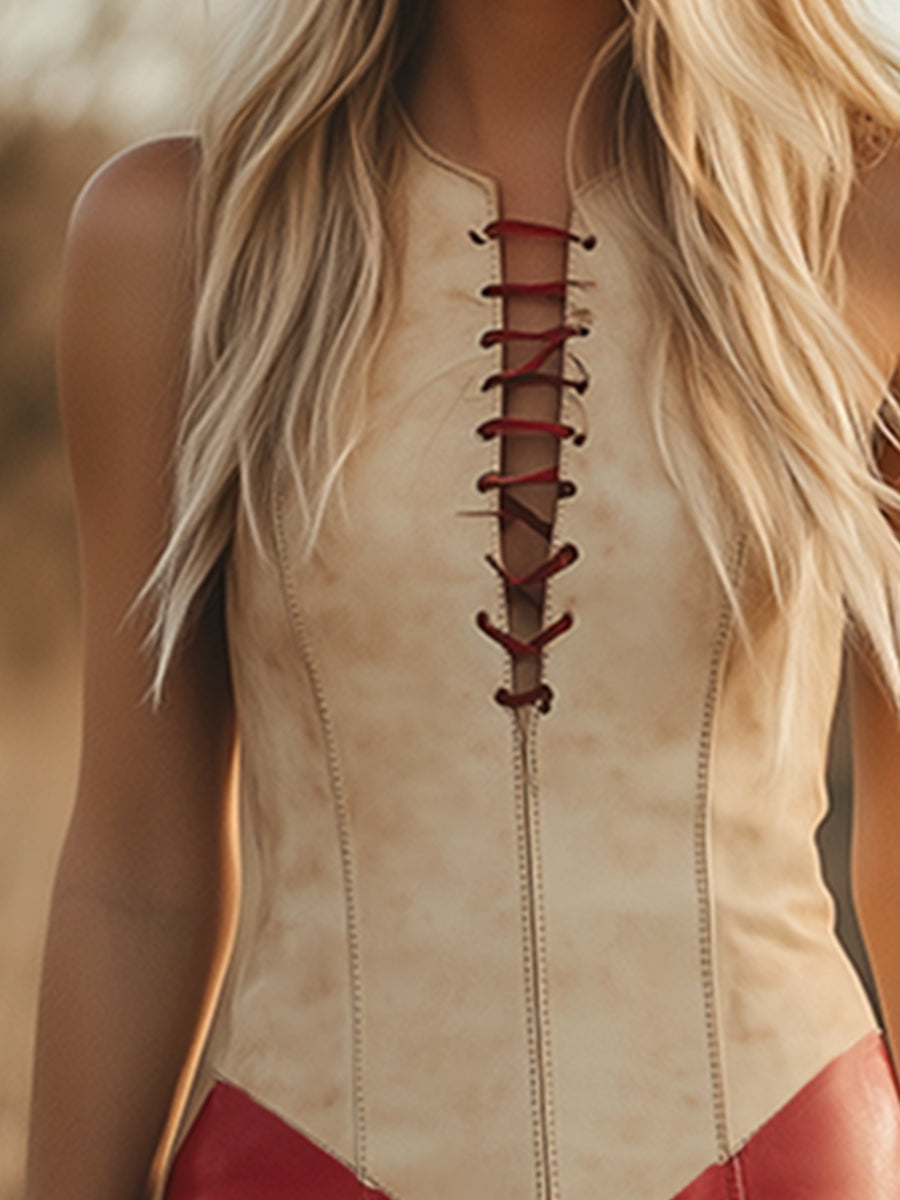 Lynor™ | Elegant Retro Western Contrast Sleeveless Mini Dress with Fringe