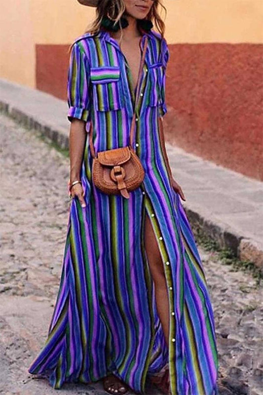 Lynor™ | Multicolored Stripes & Boho Style Long Dress