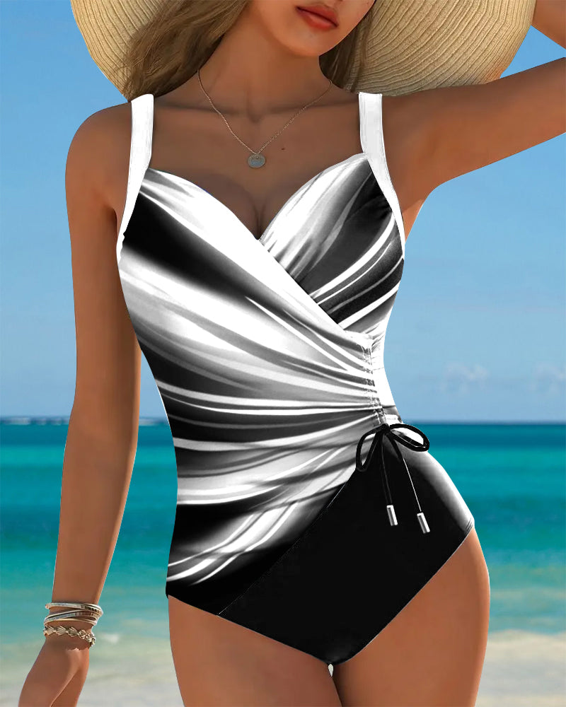 Lynor™ | One-Piece Swimsuit – Lace-Up Details & Contrasting Color Accents