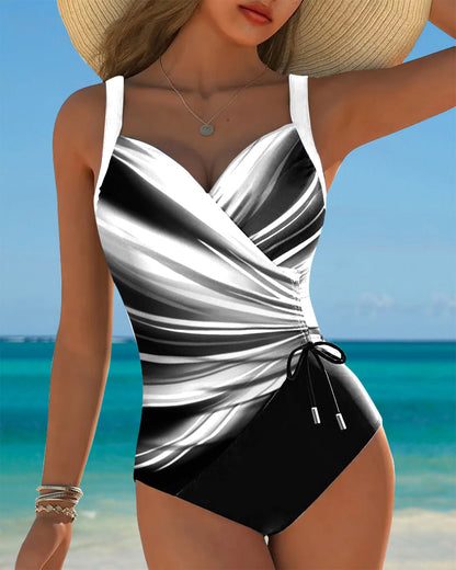Lynor™ | One-Piece Swimsuit – Lace-Up Details & Contrasting Color Accents