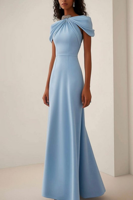 Lynor™ | Light Blue Dress – Chic Neckline & Bow Detail