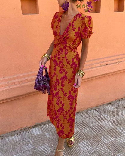 Lynor™ | Elegant Floral Print Midi Dress – Timeless Beauty in Bloom