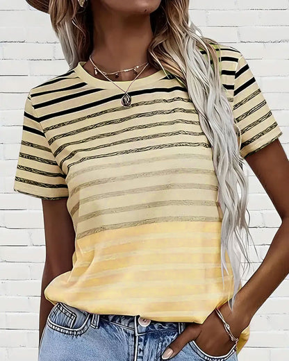 Lynor™ | Striped Short Sleeve Round Neck T-Shirt