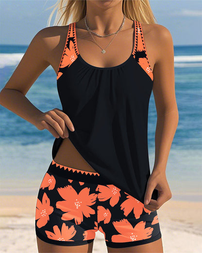 Lynor™ | Sleeveless Tankini – U-Neck & Boxer Pattern