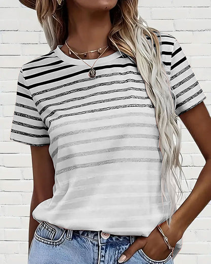 Lynor™ | Striped Short Sleeve Round Neck T-Shirt