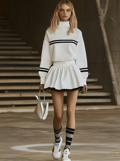 Lynor™ | Trendy Sporty Striped Sweatshirt Long Sleeve Mini Dress