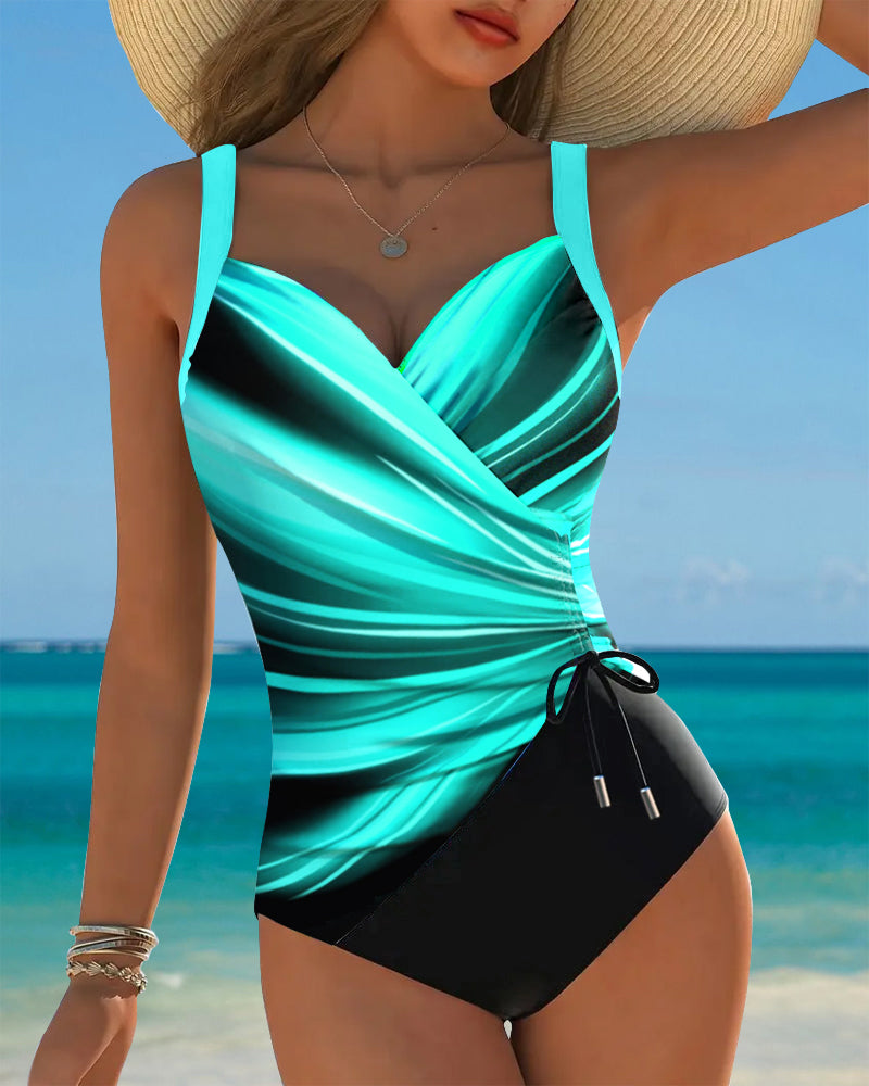 Lynor™ | One-Piece Swimsuit – Lace-Up Details & Contrasting Color Accents