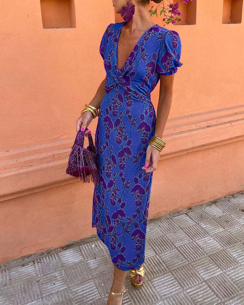 Lynor™ | Elegant Floral Print Midi Dress – Timeless Beauty in Bloom
